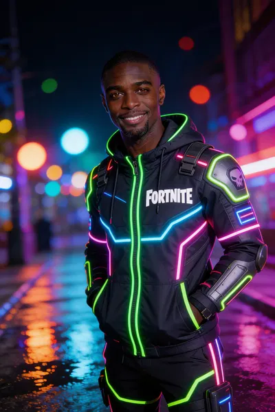 Same character neon cyber cosplay night portrait