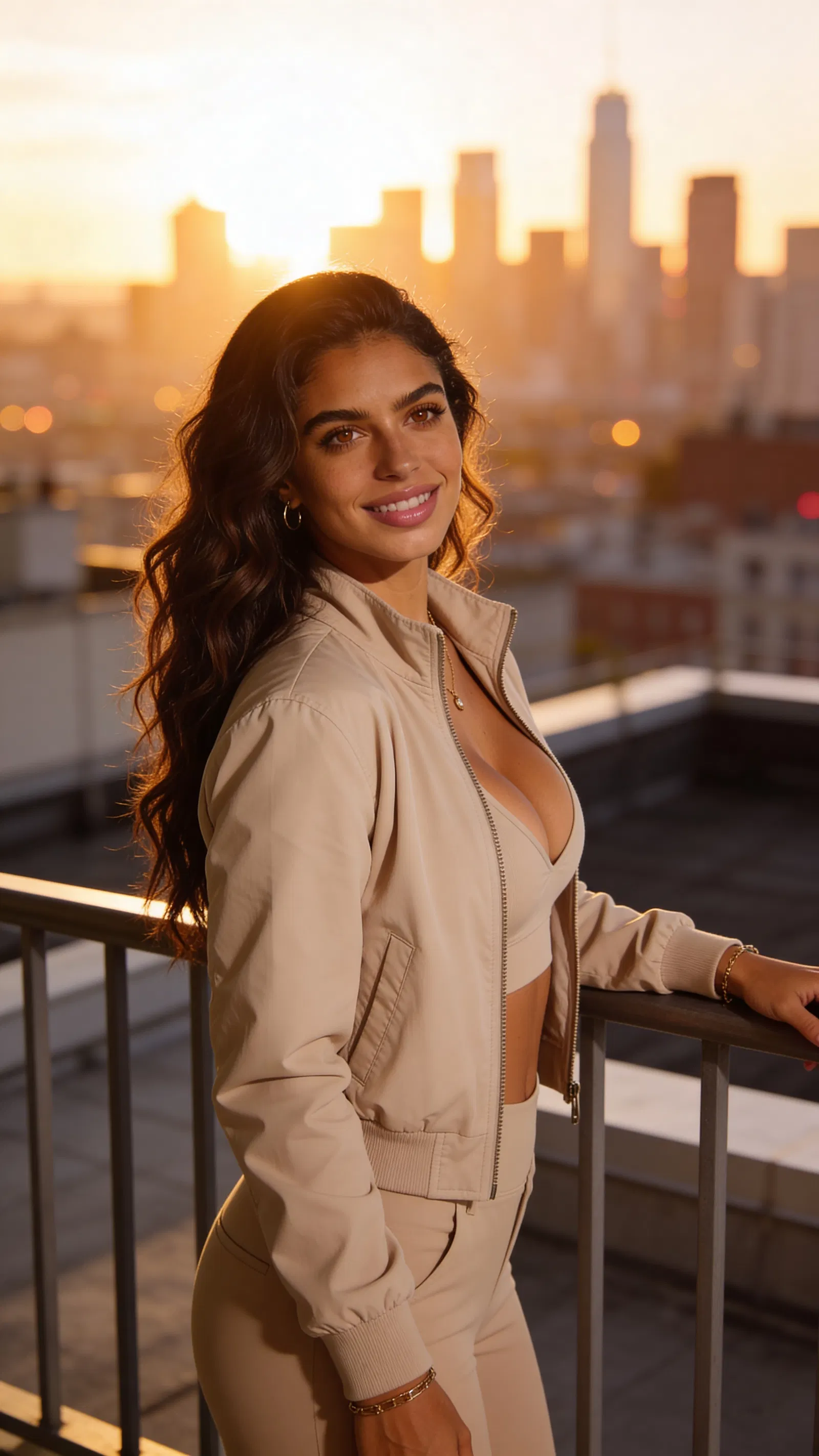 Same character rooftop sunrise portrait for fitness branding photos