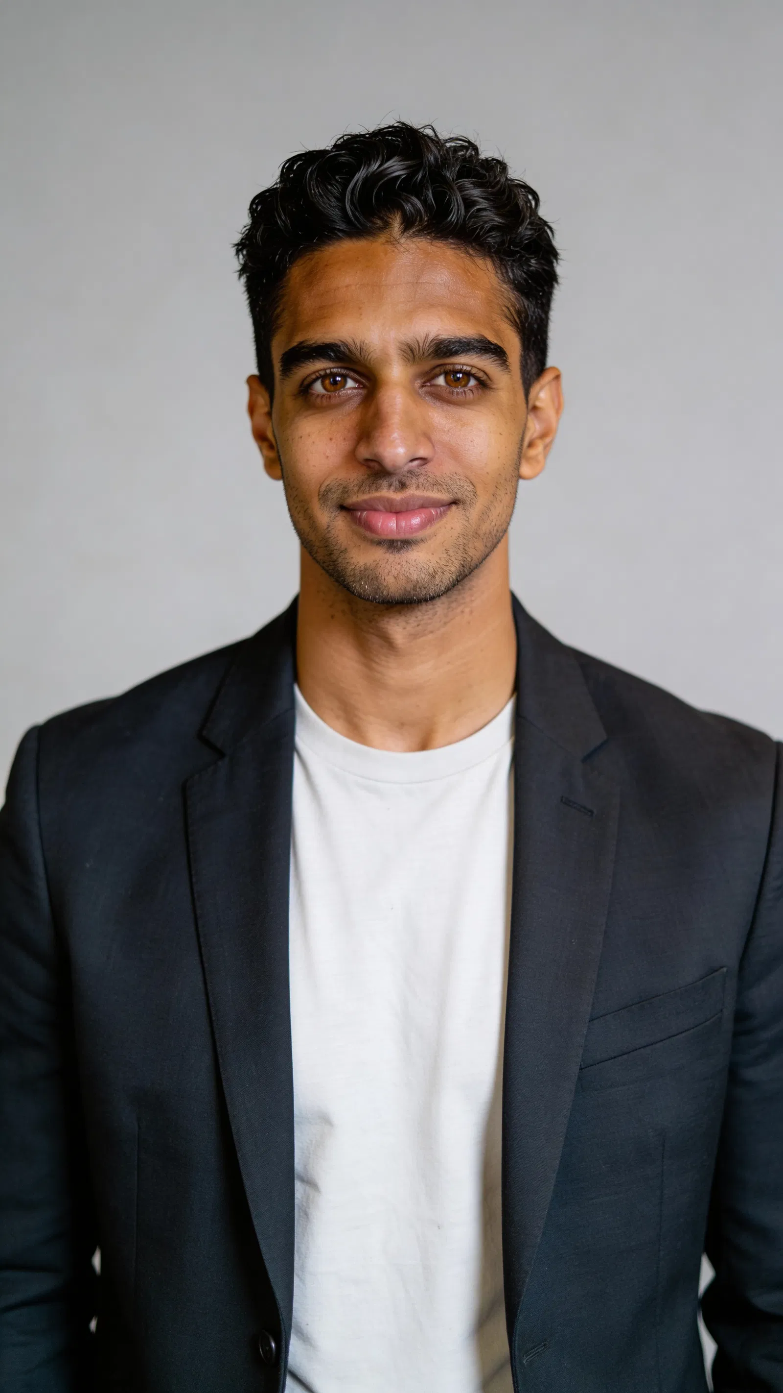 Same character studio headshot, crisp and authentic dating profile main photo