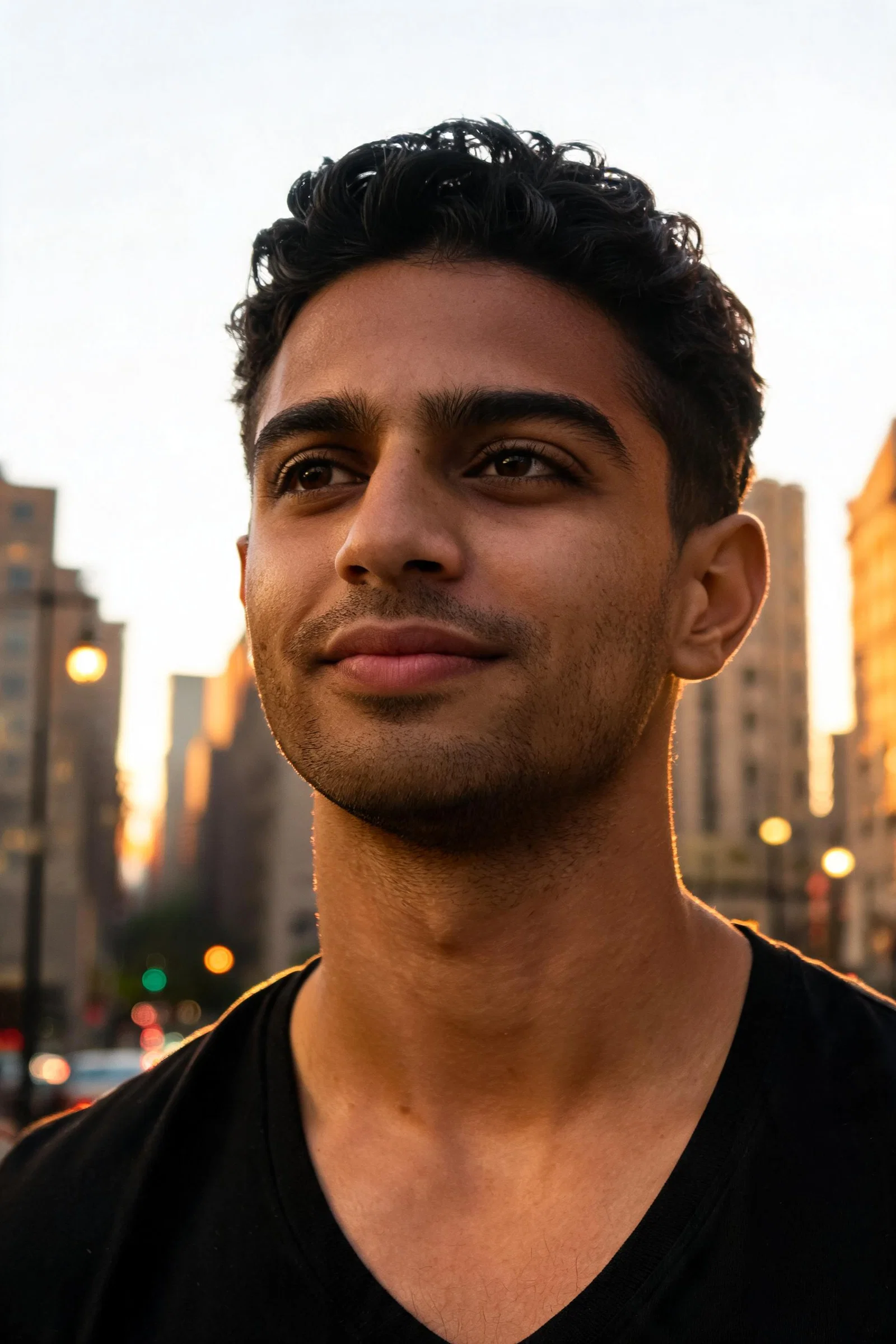 Same man walking at golden hour, style-upgrade looksmaxxing portrait