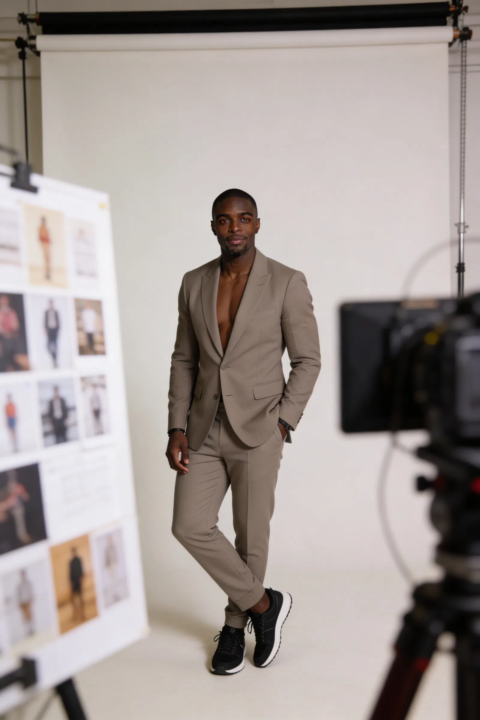 Same person full-body in creative studio for creator branding photos