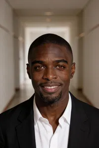 Same person in hallway with conservative professional CV photo style