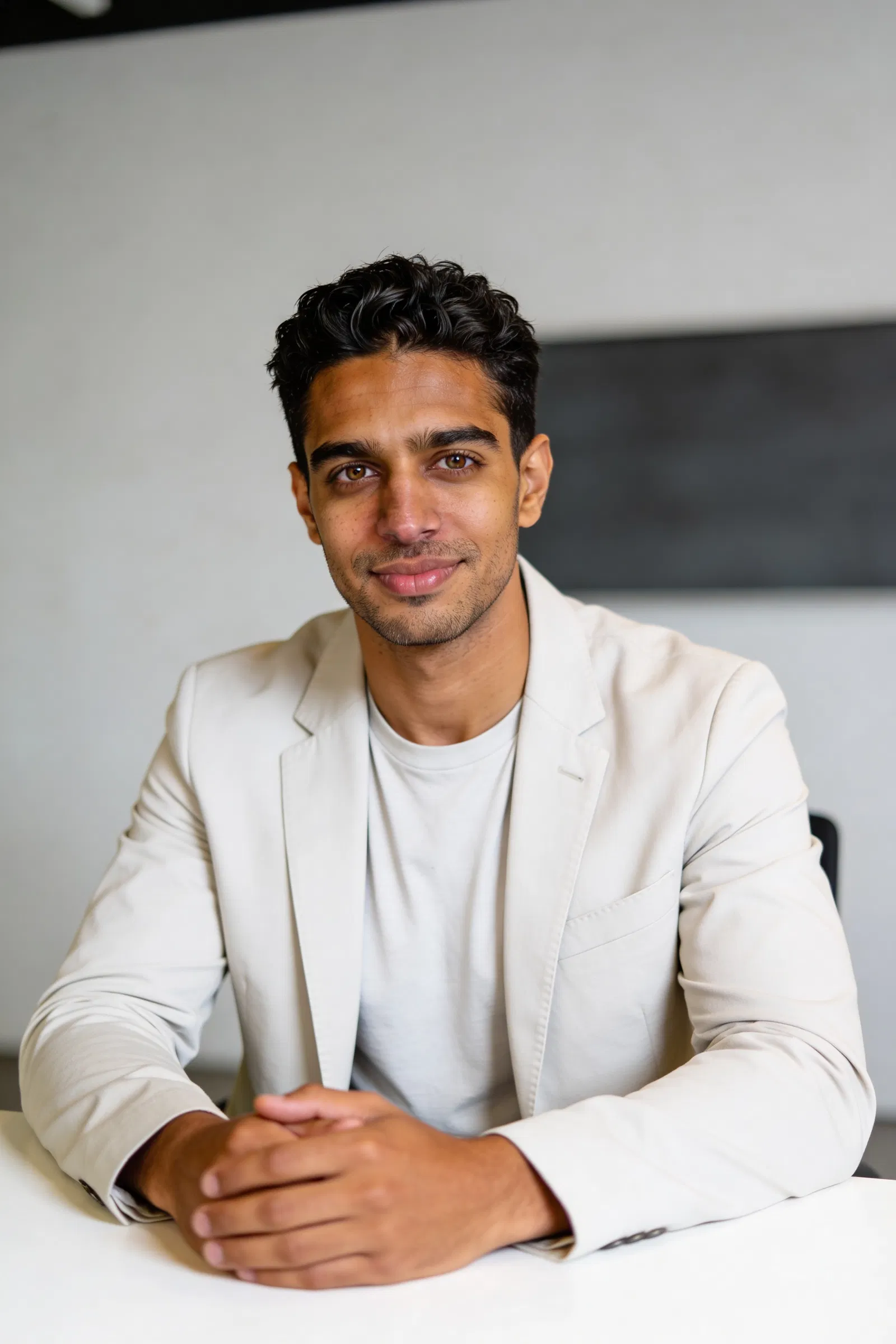 Same person, meeting room team headshot