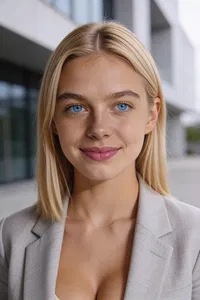 Same person outdoor headshot near modern architecture