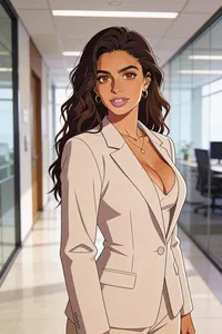 Same woman anime office portrait in a blazer, consistent features
