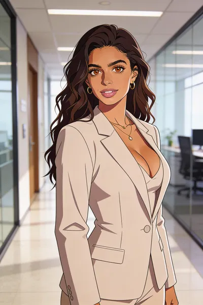 Same woman anime office portrait in a blazer, consistent features