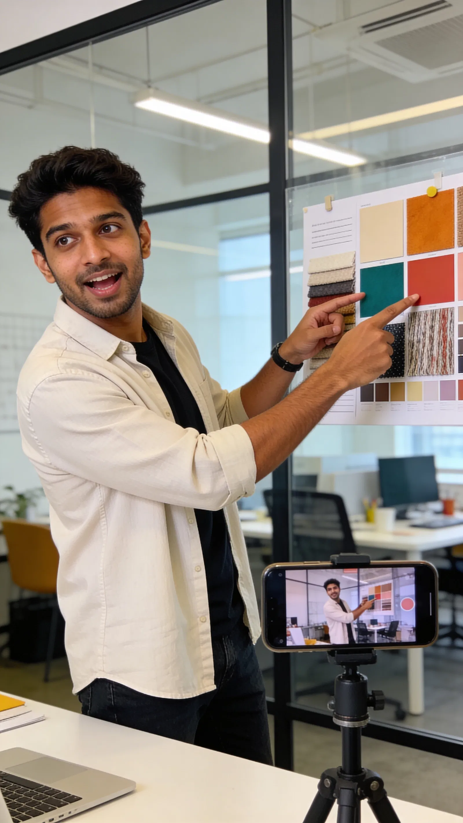 South Asian man explaining an Instagram aesthetic mood board while filming