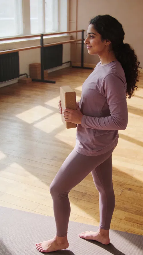 South Asian woman in yoga studio for fitness profile photo session