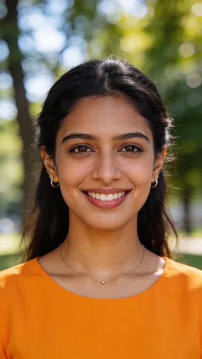 South Asian woman outdoor headshot for DIY Instagram photoshoot