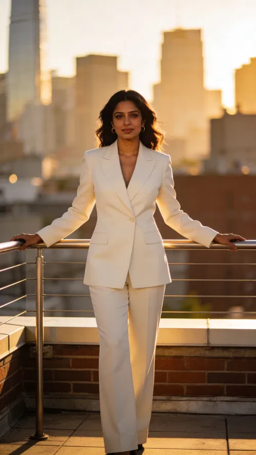 South Asian woman rooftop full-body portrait for personal branding photoshoot alternative