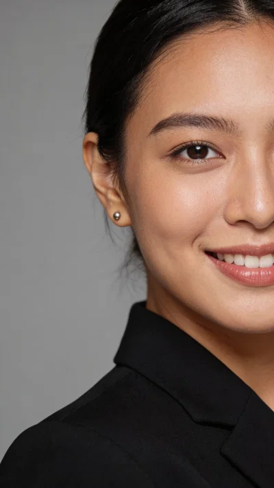 Southeast Asian woman in studio headshot for professional CV photo