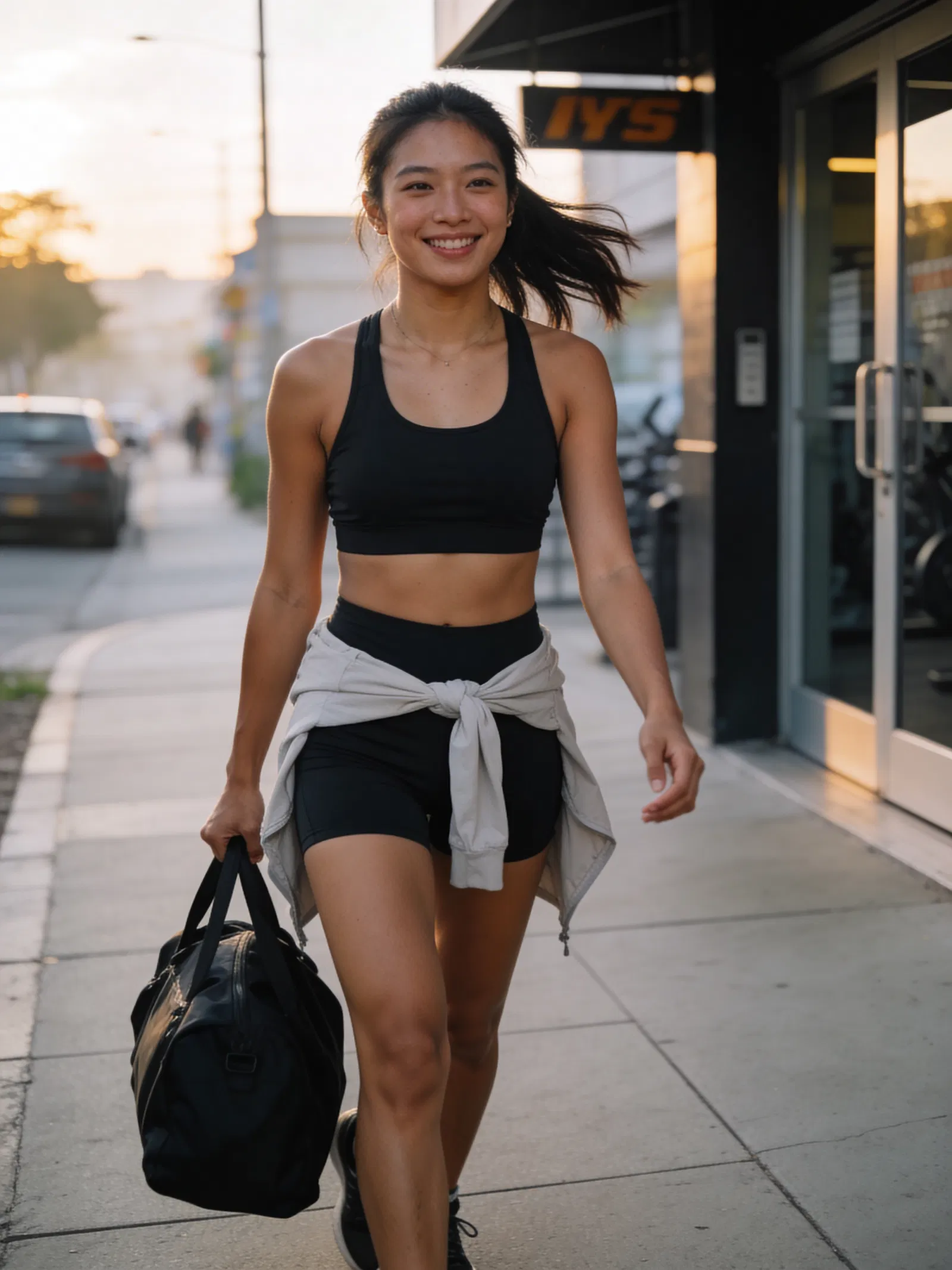 Southeast Asian woman walking outdoors in lifestyle fitness branding photo