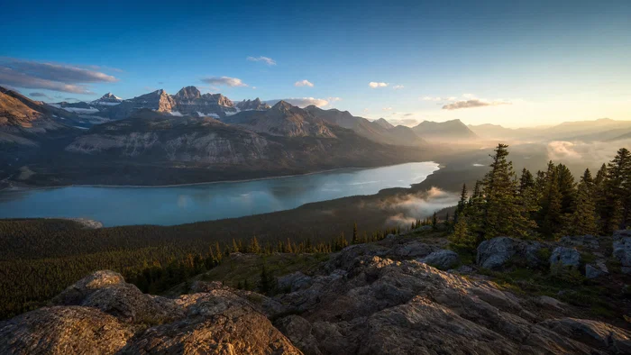 Golden-hour mountain lake