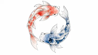 Watercolor koi tattoo concept with crisp outline and soft pastel washes on white.