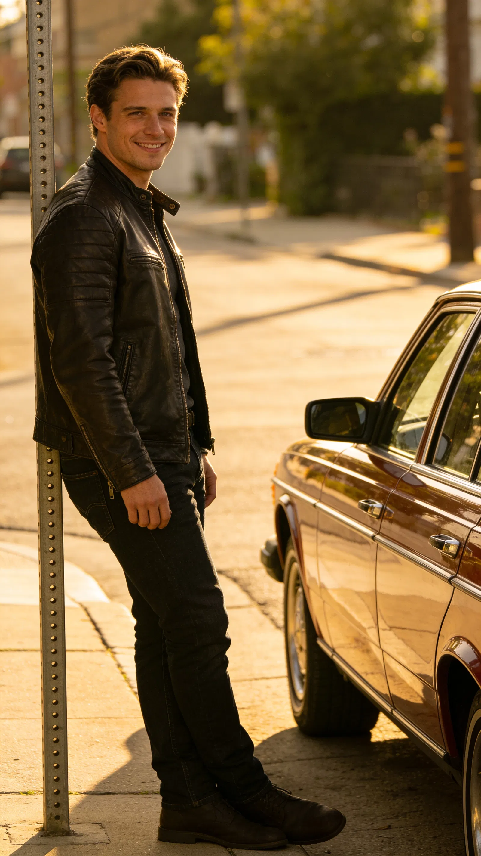 White man by classic car for Instagram photoshoot ideas