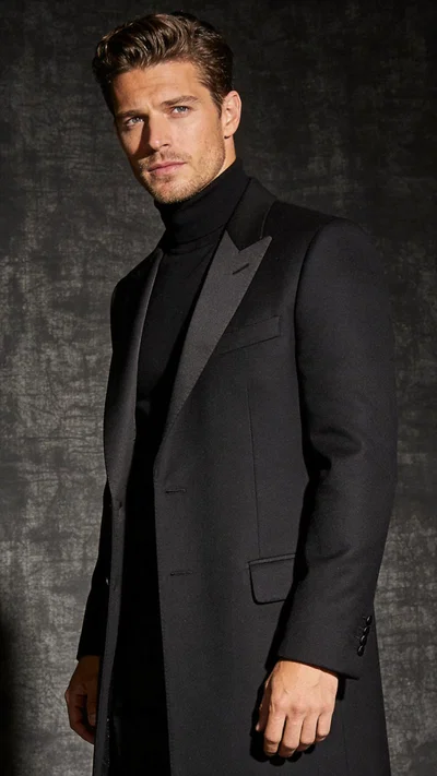 White man in dark textured studio with moody editorial glamour portrait lighting