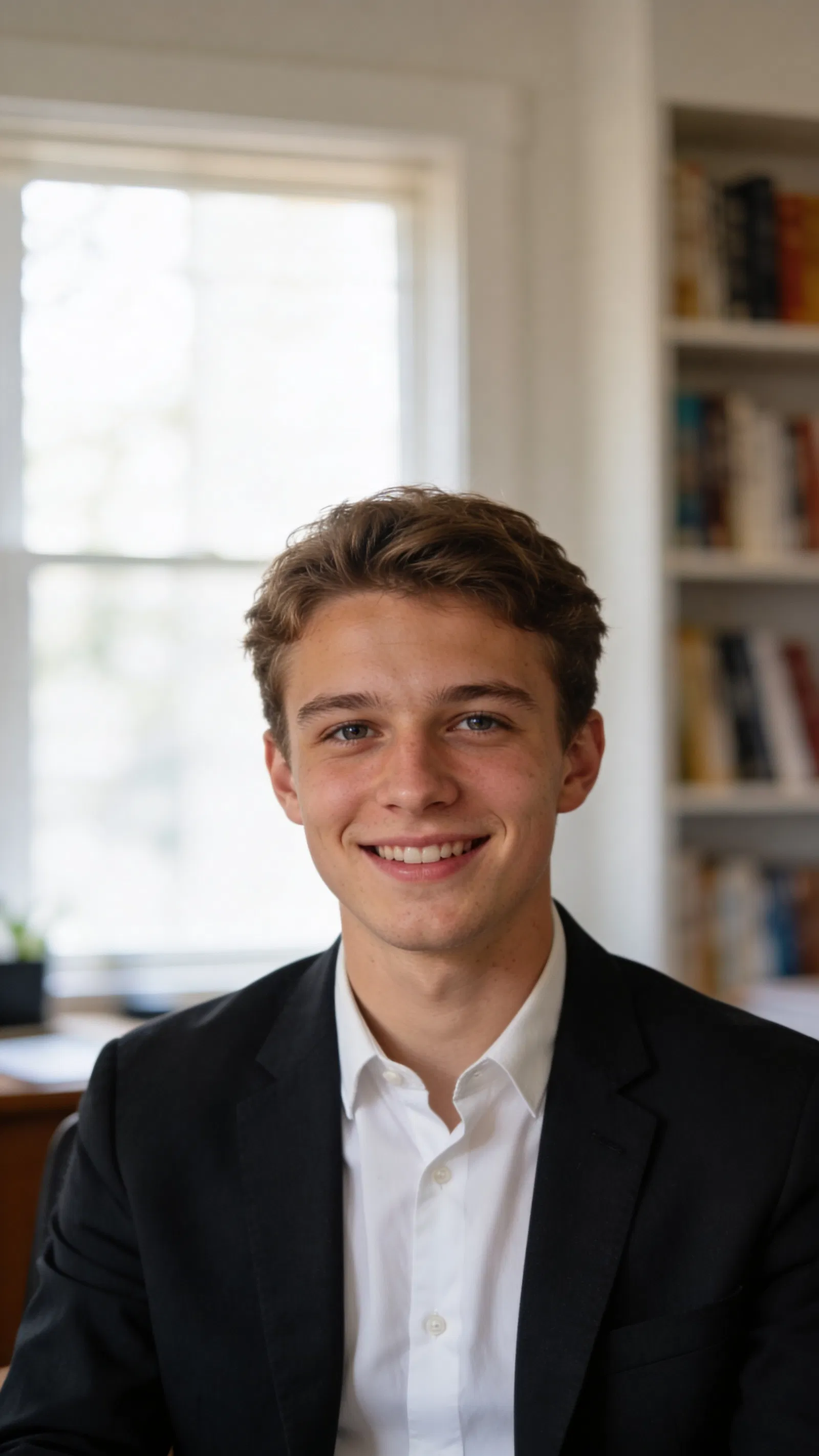 White man in home office setting with polished resume photo look