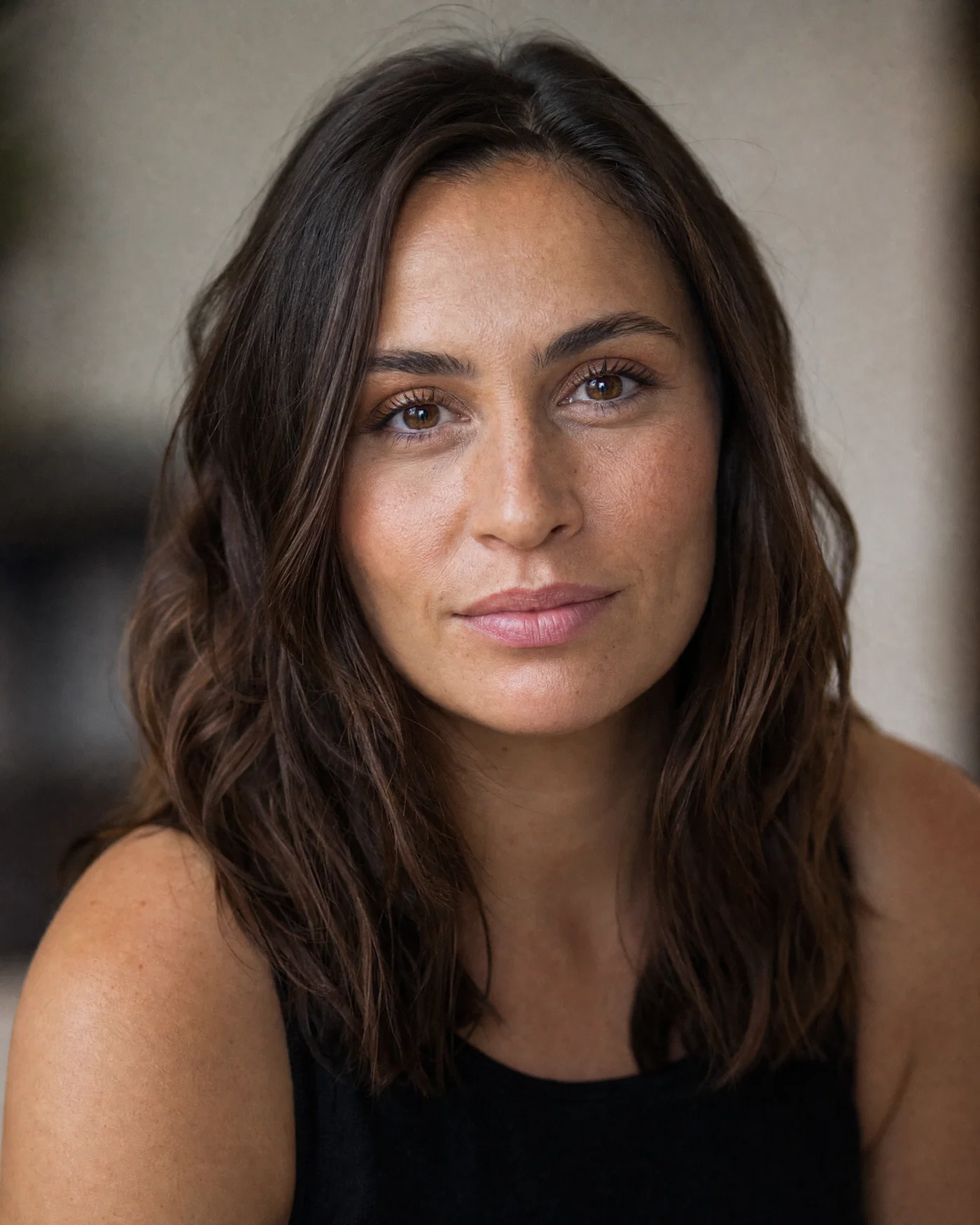 Window-lit headshot with 85mm compression and natural skin texture.