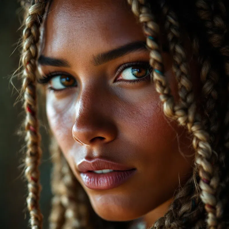 Portrait of South American woman with intricate braided hair