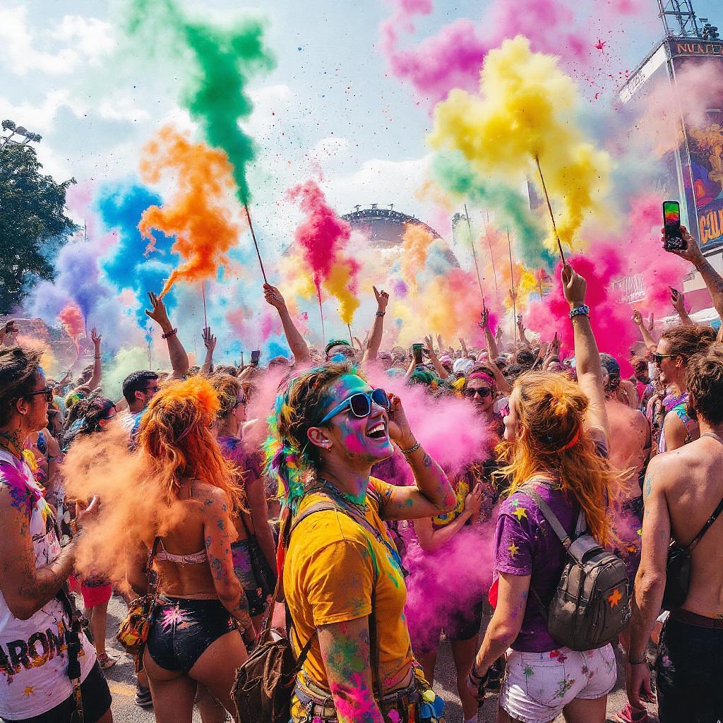 Vibrant parade at a music festival