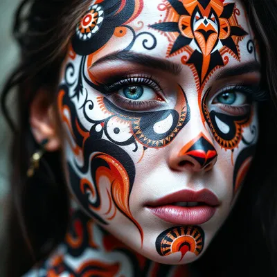 AI-generated intricate tribal face paint design