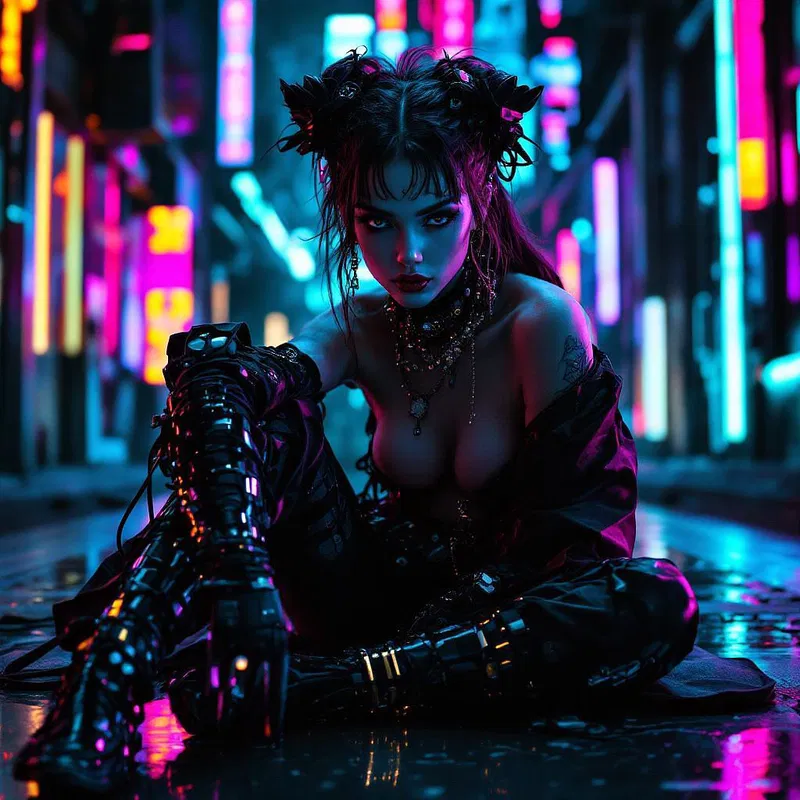 Cyberpunk model in avant-garde pose