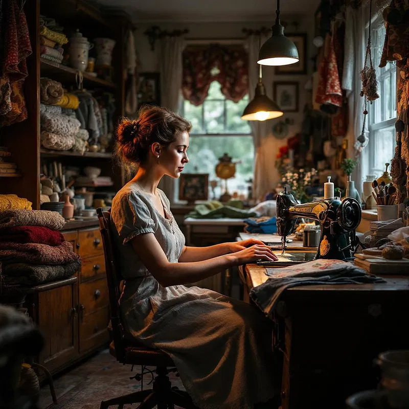 Tradwife at a vintage sewing machine