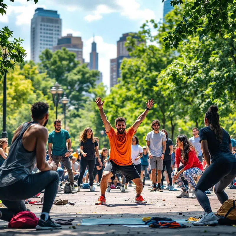 AI-created fitness bootcamp in an urban park