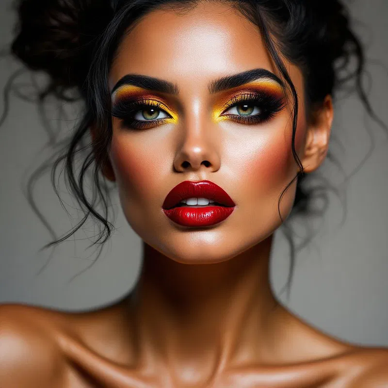 South American woman with dramatic makeup