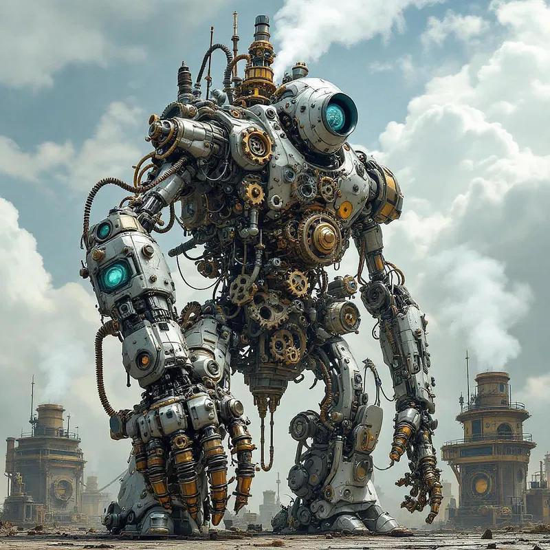 Steampunk robot with intricate machinery