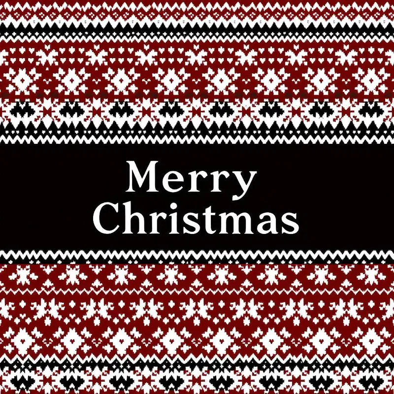 Christmas card with red and white Nordic pattern.