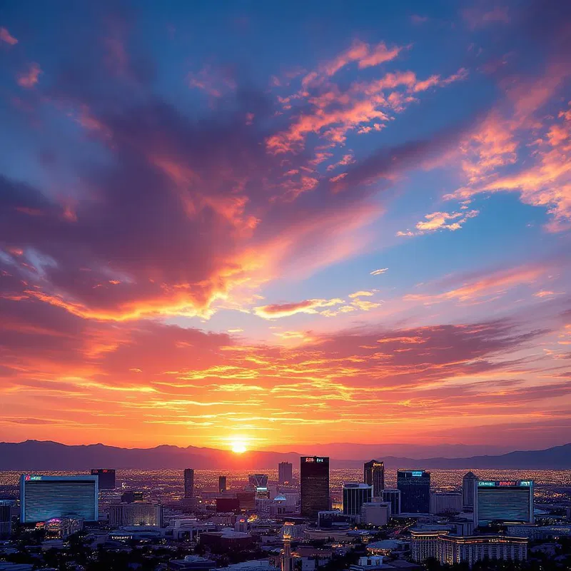 Artistic Las Vegas skyline at sunset