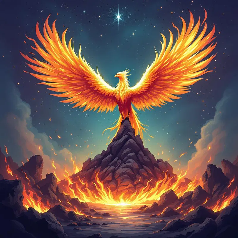 Fantasy illustration of a mythical phoenix