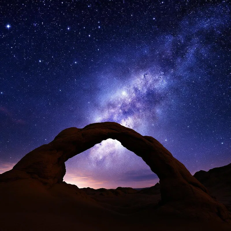 AI-crafted night sky over desert arch