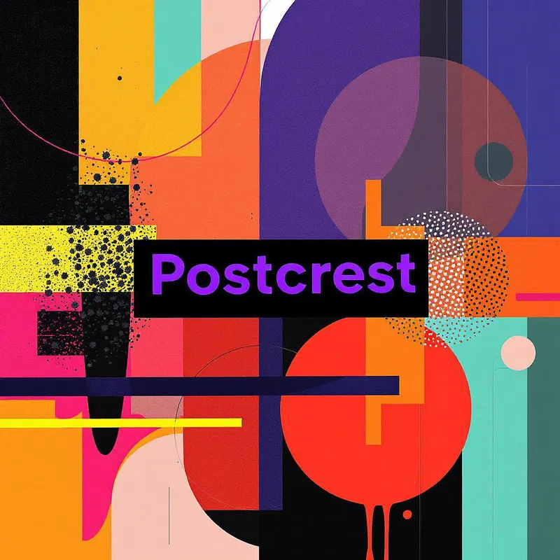 Abstract art with Postcrest label