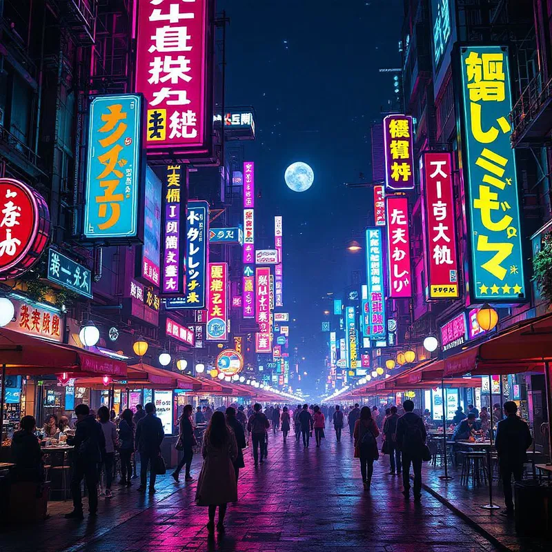 Nightlife in a cyberpunk district