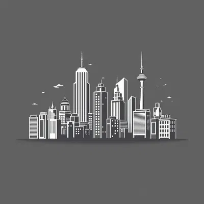 Minimalist city skyline in black and white.