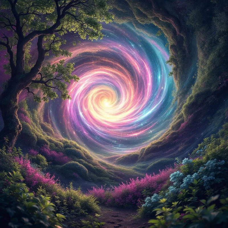 Vortex of spiritual light in a vibrant forest