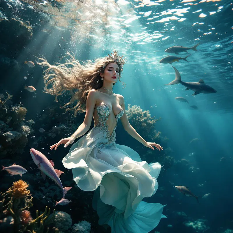 Underwater mermaid cosplay scene