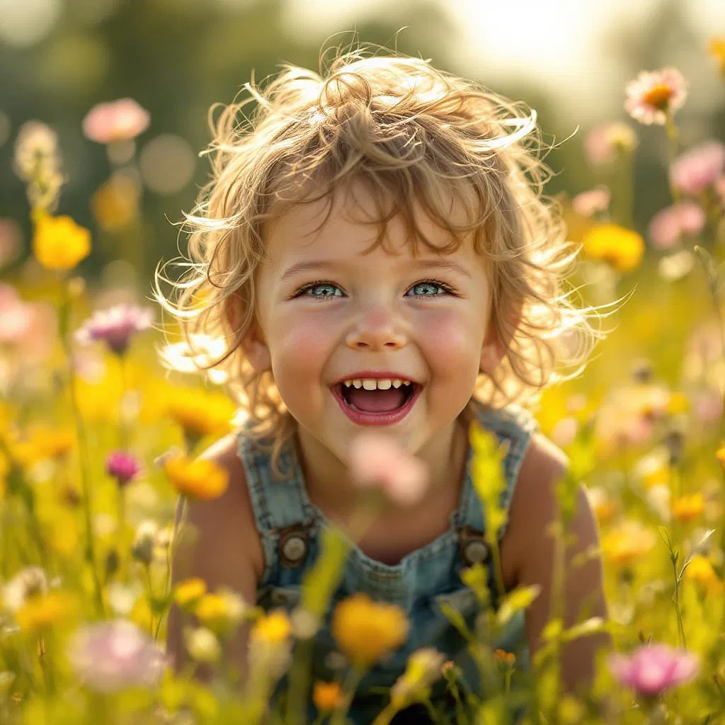 Lively hyperrealistic portrait of a child at play.