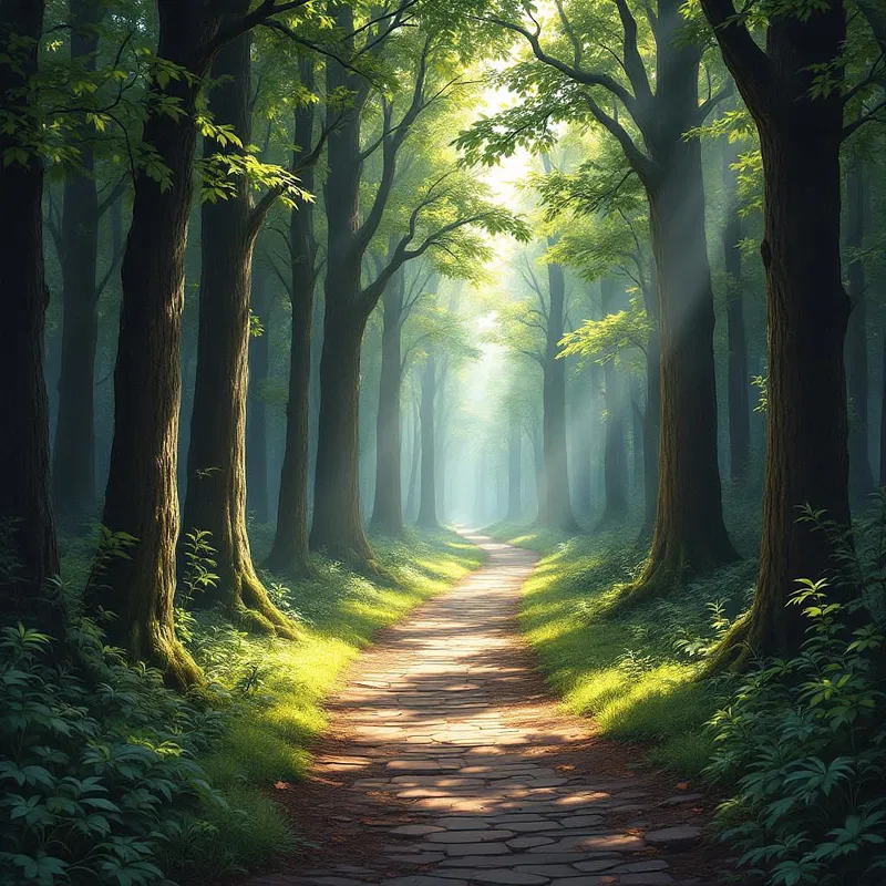 AI-generated image of a mystical forest path