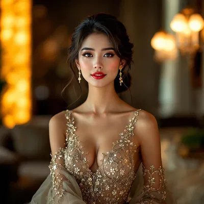 Elegant Asian woman in a formal evening gown