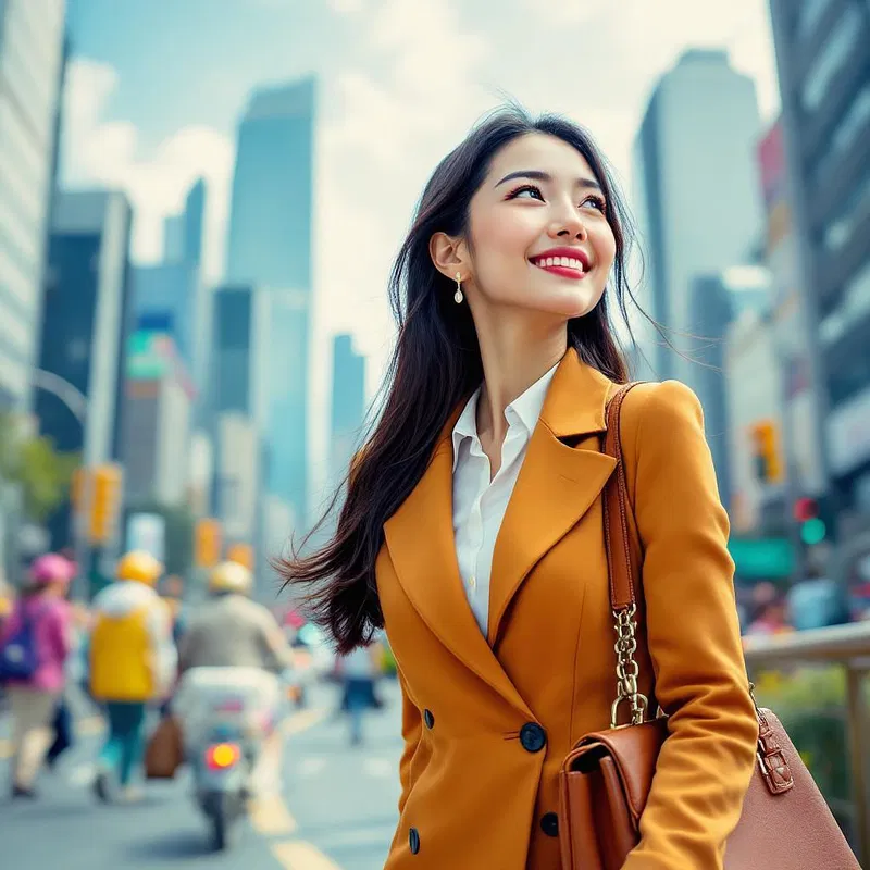 Professional Asian woman in a bustling city