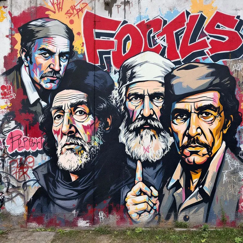 Graffiti mural of historical figures