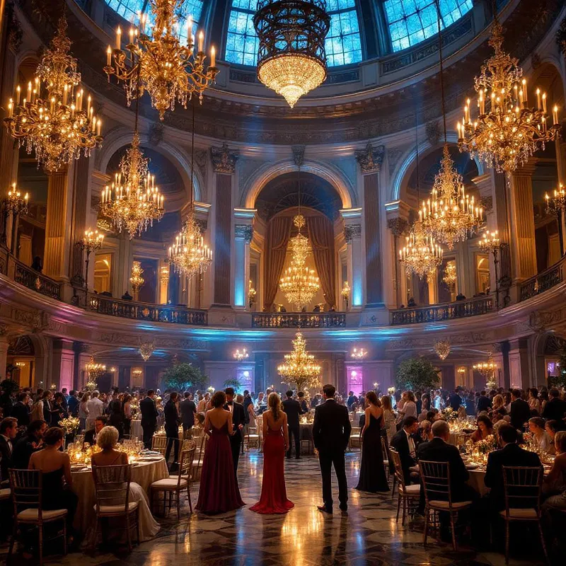 Vintage ball scene in grand hall