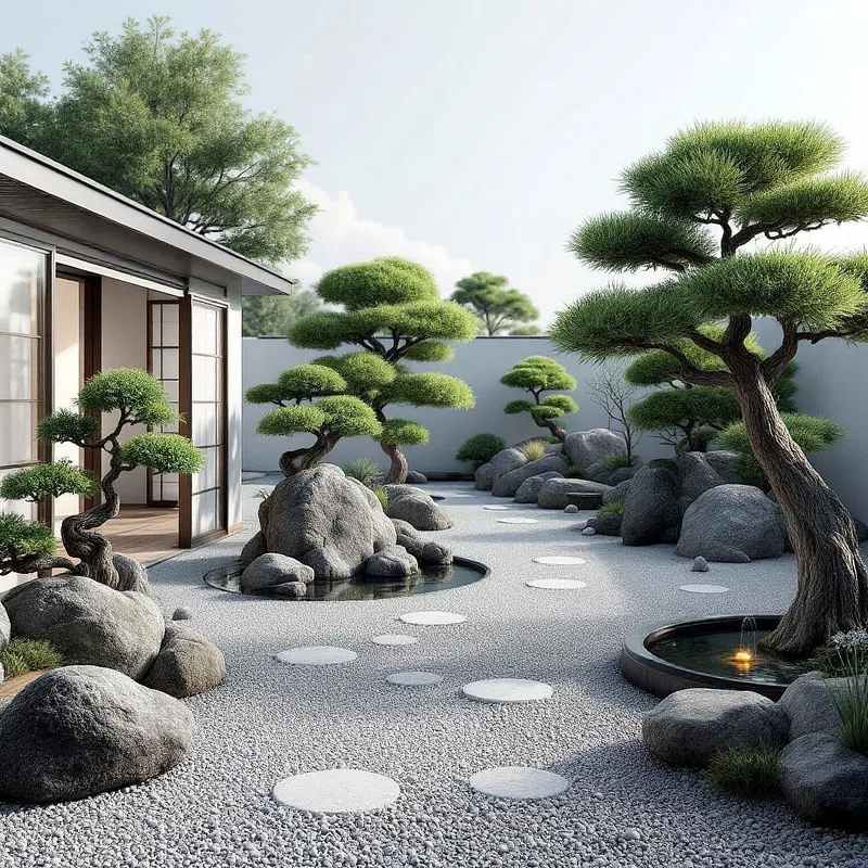 3D rendering of serene Japanese zen garden