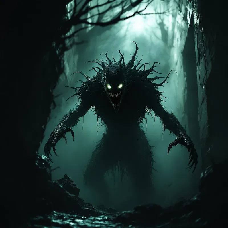 Horror-themed monster lurking in shadows