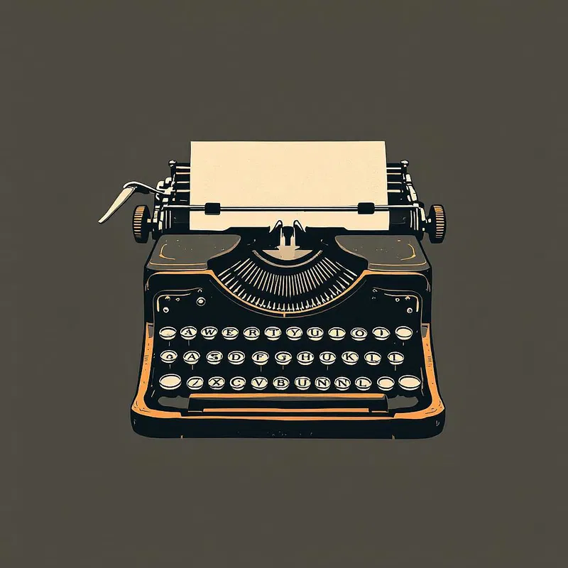 Retro-style AI logo with vintage typewriter