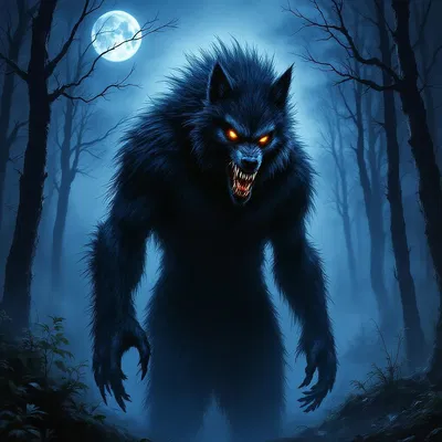 A mysterious werewolf under a full moon.