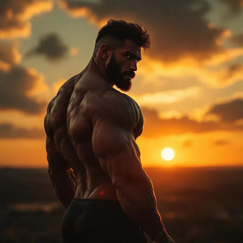 Athletic pose in sunset lighting